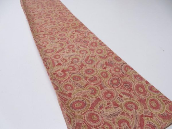 Photo2: 1I07z50  Japanese Kimono Crepe Silk  FABRIC Umbrella Red-Brown 63.0x6.7 (2)
