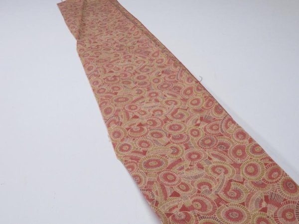 Photo3: 1I07z50  Japanese Kimono Crepe Silk  FABRIC Umbrella Red-Brown 63.0x6.7 (3)
