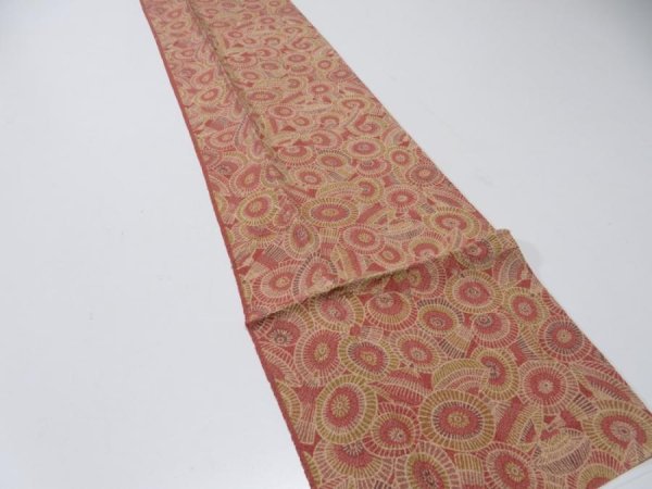 Photo2: 1I09z60  Japanese Kimono Crepe Silk  FABRIC Umbrella Red-Brown 85.0x6.7 (2)