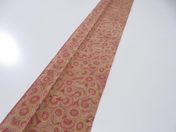 Photo3: 1I09z60  Japanese Kimono Crepe Silk  FABRIC Umbrella Red-Brown 85.0x6.7 (3)