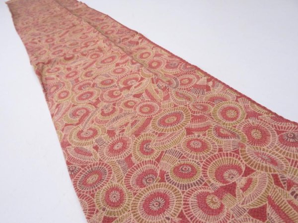 Photo1: 1I10z30  Japanese Kimono Crepe Silk  FABRIC Umbrella Red-Brown 39.4x6.7 (1)