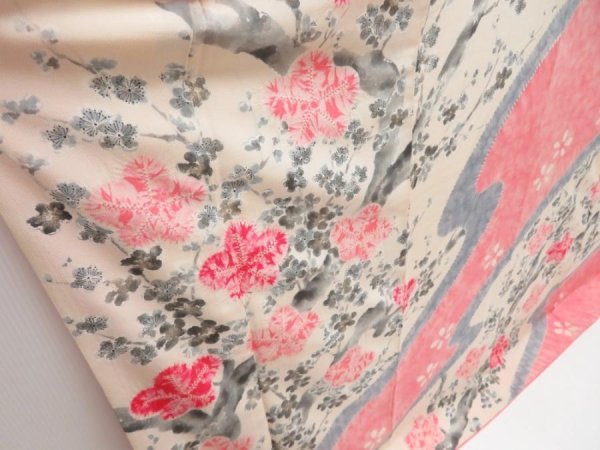 Photo3: 2925T06z1170  Japanese Kimono Silk FURISODE Plum tree Pink (3)