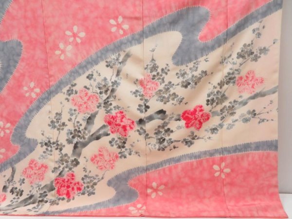 Photo6: 2925T06z1170  Japanese Kimono Silk FURISODE Plum tree Pink (6)
