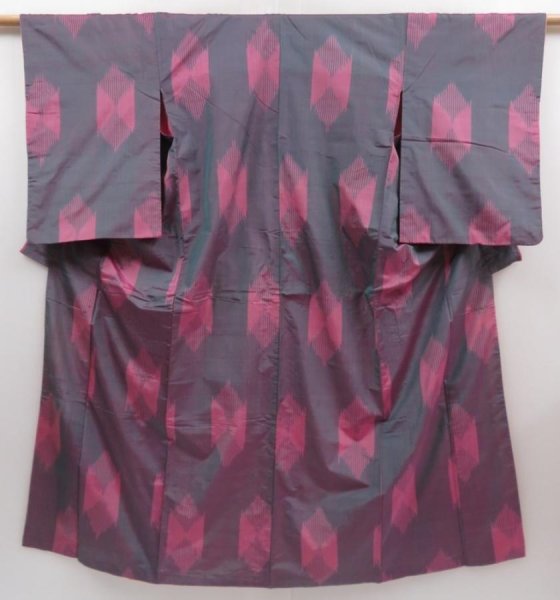Photo1: 2931T03z670 Vintage Japanese Kimono Silk MEISEN KOMON  Gray Pink (1)
