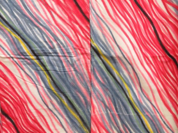 Photo5: 2931T05z680 Vintage Japanese Kimono Silk MEISEN KOMON  Off-white Red (5)