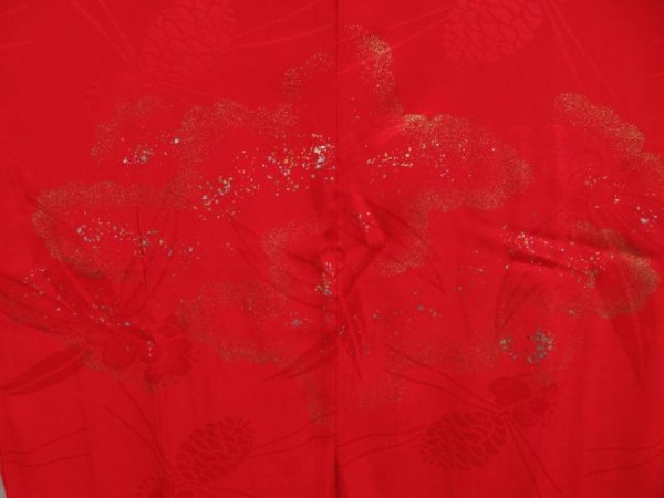 Photo3: 2931T06z690 Vintage Japanese Kimono Jinken Synthetic JUBAN Cloud Red (3)