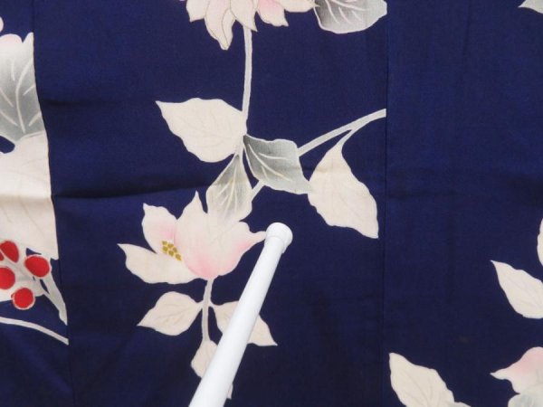 Photo7: 2931T12z640 Vintage Japanese Kimono Silk KOMON Flower Dark lavender blue (7)