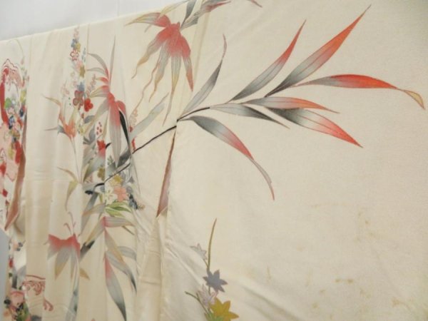 Photo2: 3009T10z900 Vintage Japanese Kimono Silk TSUKESAGE Chrysanthemum Off-white (2)