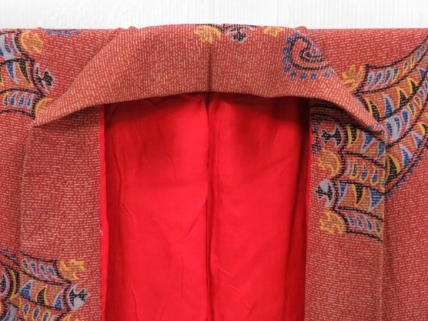 Photo4: 3002T11z600 Vintage Japanese Kimono Silk KOMON  Dark coral (4)