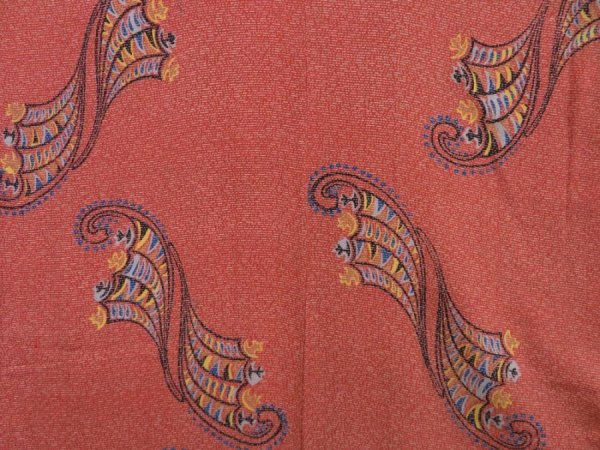 Photo5: 3002T11z600 Vintage Japanese Kimono Silk KOMON  Dark coral (5)
