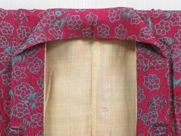 Photo5: 3002T13z460 Vintage Japanese Kimono Silk KOMON Shishi Wine red (5)