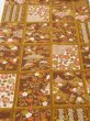 Photo1: 1I01z60  Japanese Kimono Crepe Silk  FABRIC Flowers Ochre 39.4x13.8 (1)