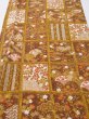 Photo1: 1I04z90  Japanese Kimono Crepe Silk  FABRIC Flowers Ochre 60.6x13.8 (1)