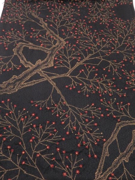 Photo1: 3M01z60  Japanese Kimono Silk  FABRIC Branch Black 37.8x13.8 (1)