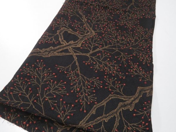 Photo2: 3M01z60  Japanese Kimono Silk  FABRIC Branch Black 37.8x13.8 (2)