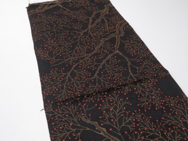Photo3: 3M01z60  Japanese Kimono Silk  FABRIC Branch Black 37.8x13.8 (3)