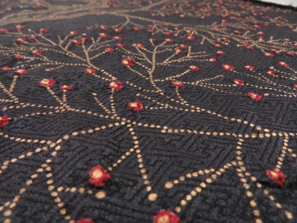Photo4: 3M02z60  Japanese Kimono Silk  FABRIC Branch Black 37.8x13.8 (4)