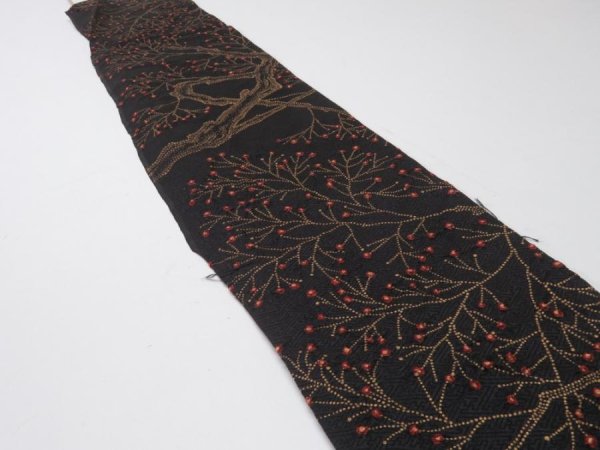 Photo3: 3M07z40  Japanese Kimono Silk  FABRIC Branch Black 56.7x6.7 (3)