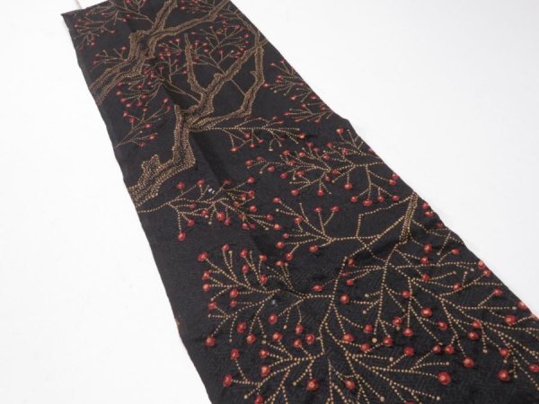 Photo3: 3M10z30  Japanese Kimono Silk  FABRIC Branch Black 31.5x6.7 (3)