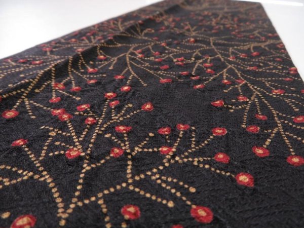 Photo4: 3M10z30  Japanese Kimono Silk  FABRIC Branch Black 31.5x6.7 (4)