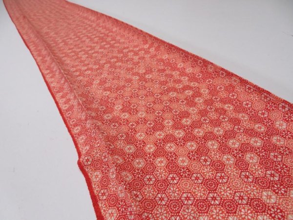 Photo1: 3N07z40  Japanese Kimono Silk  FABRIC Flowers Orange-Red 55.9x7.5 (1)