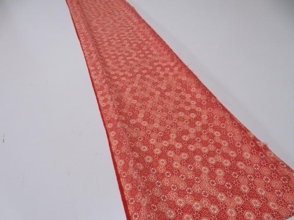 Photo2: 3N07z40  Japanese Kimono Silk  FABRIC Flowers Orange-Red 55.9x7.5 (2)