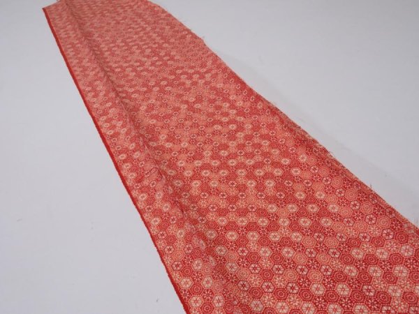 Photo3: 3N07z40  Japanese Kimono Silk  FABRIC Flowers Orange-Red 55.9x7.5 (3)