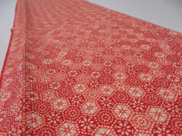 Photo4: 3N07z40  Japanese Kimono Silk  FABRIC Flowers Orange-Red 55.9x7.5 (4)