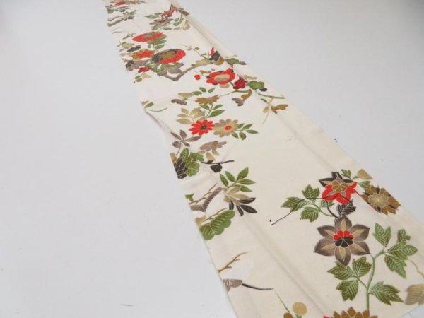 Photo2: 4G07z40  Japanese Kimono Silk  FABRIC Chrysanthemum Off-white 61.4x7.1 (2)