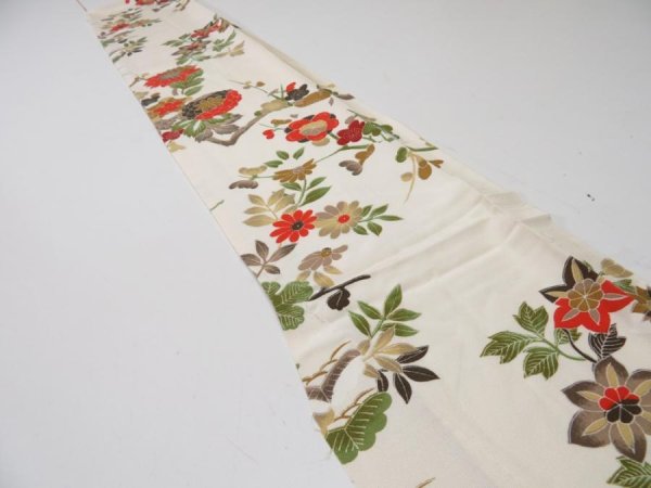 Photo3: 4G07z40  Japanese Kimono Silk  FABRIC Chrysanthemum Off-white 61.4x7.1 (3)