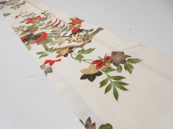 Photo1: 4G10z30  Japanese Kimono Silk  FABRIC Chrysanthemum Off-white 37.8x6.7 (1)
