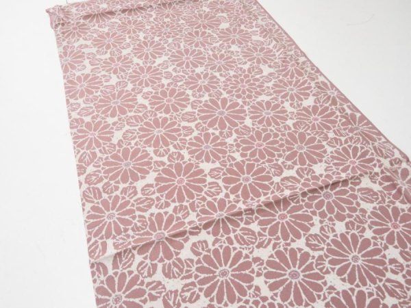 Photo3: 4G01z60  Japanese Kimono Silk  FABRIC Chrysanthemum Rosy brown 40.2x14.6 (3)