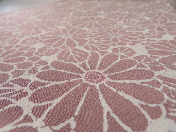 Photo4: 4G01z60  Japanese Kimono Silk  FABRIC Chrysanthemum Rosy brown 40.2x14.6 (4)