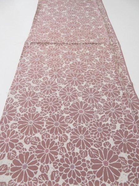 Photo5: 4G01z60  Japanese Kimono Silk  FABRIC Chrysanthemum Rosy brown 40.2x14.6 (5)