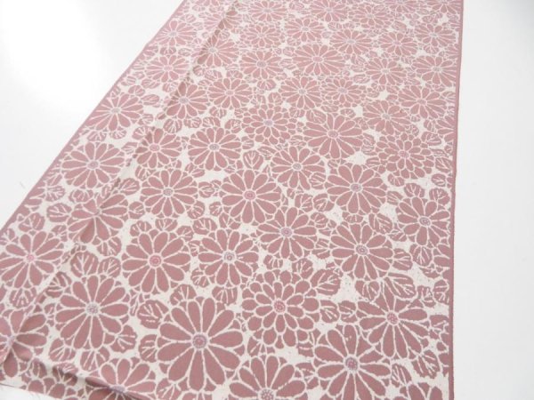 Photo2: 4G04z80  Japanese Kimono Silk  FABRIC Chrysanthemum Rosy brown 59.8x14.6 (2)