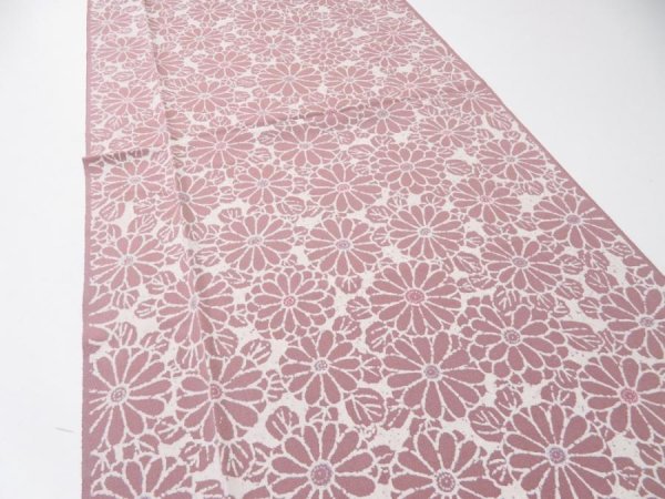 Photo3: 4G04z80  Japanese Kimono Silk  FABRIC Chrysanthemum Rosy brown 59.8x14.6 (3)