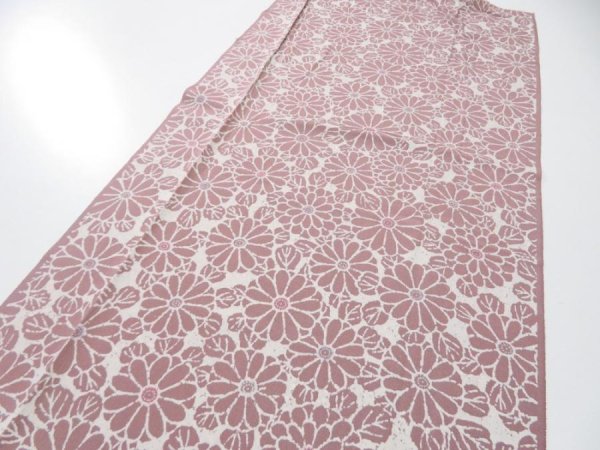 Photo4: 4G04z80  Japanese Kimono Silk  FABRIC Chrysanthemum Rosy brown 59.8x14.6 (4)