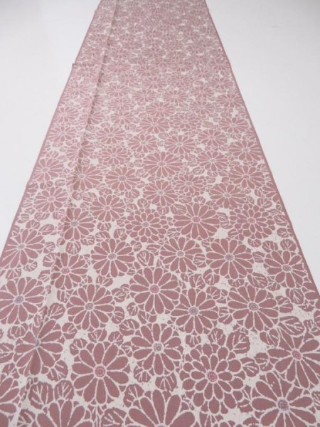 Photo6: 4G04z80  Japanese Kimono Silk  FABRIC Chrysanthemum Rosy brown 59.8x14.6 (6)