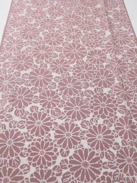 Photo1: 4G06z80  Japanese Kimono Silk  FABRIC Chrysanthemum Rosy brown 59.8x14.6 (1)