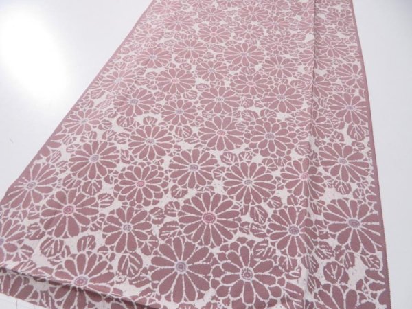 Photo2: 4G06z80  Japanese Kimono Silk  FABRIC Chrysanthemum Rosy brown 59.8x14.6 (2)