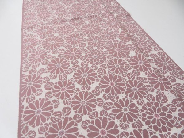 Photo3: 4G06z80  Japanese Kimono Silk  FABRIC Chrysanthemum Rosy brown 59.8x14.6 (3)