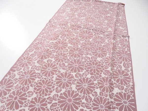 Photo4: 4G06z80  Japanese Kimono Silk  FABRIC Chrysanthemum Rosy brown 59.8x14.6 (4)