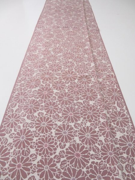 Photo6: 4G06z80  Japanese Kimono Silk  FABRIC Chrysanthemum Rosy brown 59.8x14.6 (6)