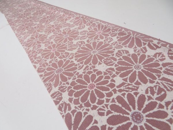 Photo1: 4G07z40  Japanese Kimono Silk  FABRIC Chrysanthemum Rosy brown 55.1x6.7 (1)