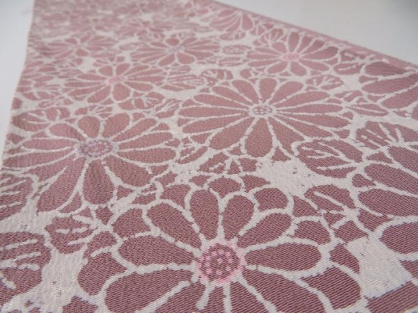Photo4: 4G07z40  Japanese Kimono Silk  FABRIC Chrysanthemum Rosy brown 55.1x6.7 (4)