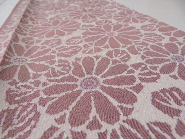 Photo4: 4G08z40  Japanese Kimono Silk  FABRIC Chrysanthemum Rosy brown 55.1x7.1 (4)