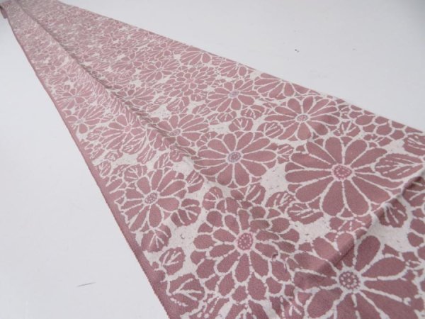 Photo1: 4G09z60  Japanese Kimono Silk  FABRIC Chrysanthemum Rosy brown 86.6x7.1 (1)