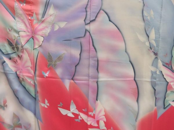 Photo7: 3013T07z1190  Japanese Kimono Silk FURISODE Butterfly Coral pink (7)