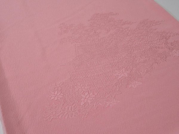 Photo2: 4J01z60  Japanese Kimono Silk  FABRIC Kiyomizudera Pink 41.7x14.2 (2)