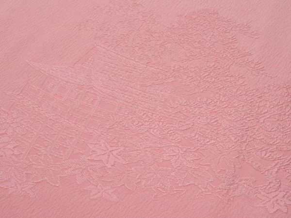 Photo3: 4J02z60  Japanese Kimono Silk  FABRIC Scenery Pink 40.9x14.6 (3)